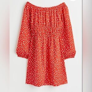 Divided Red/Orange Floral Long Sleeve Dress